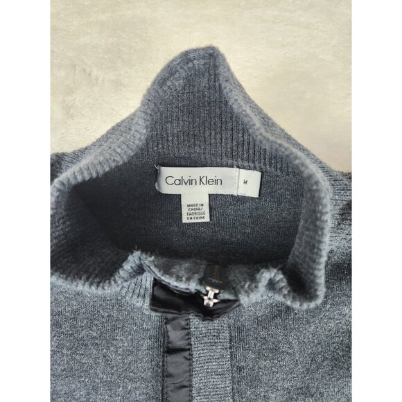 Calvin Klein Men's Sweater Size Med Pullover 1/4 Zip Shoulder Patch Cotton Gray - Picture 4 of 13